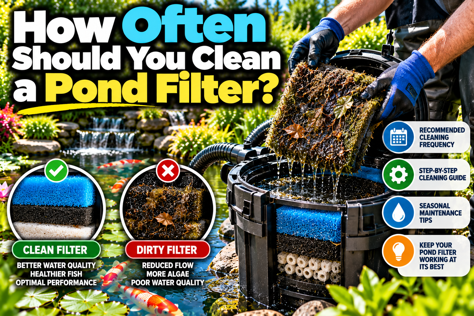 how often do you clean the pond filter