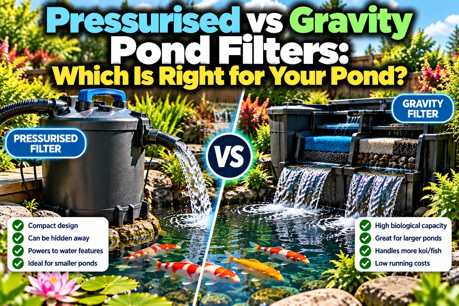 pressurised vs gravity pond filters
